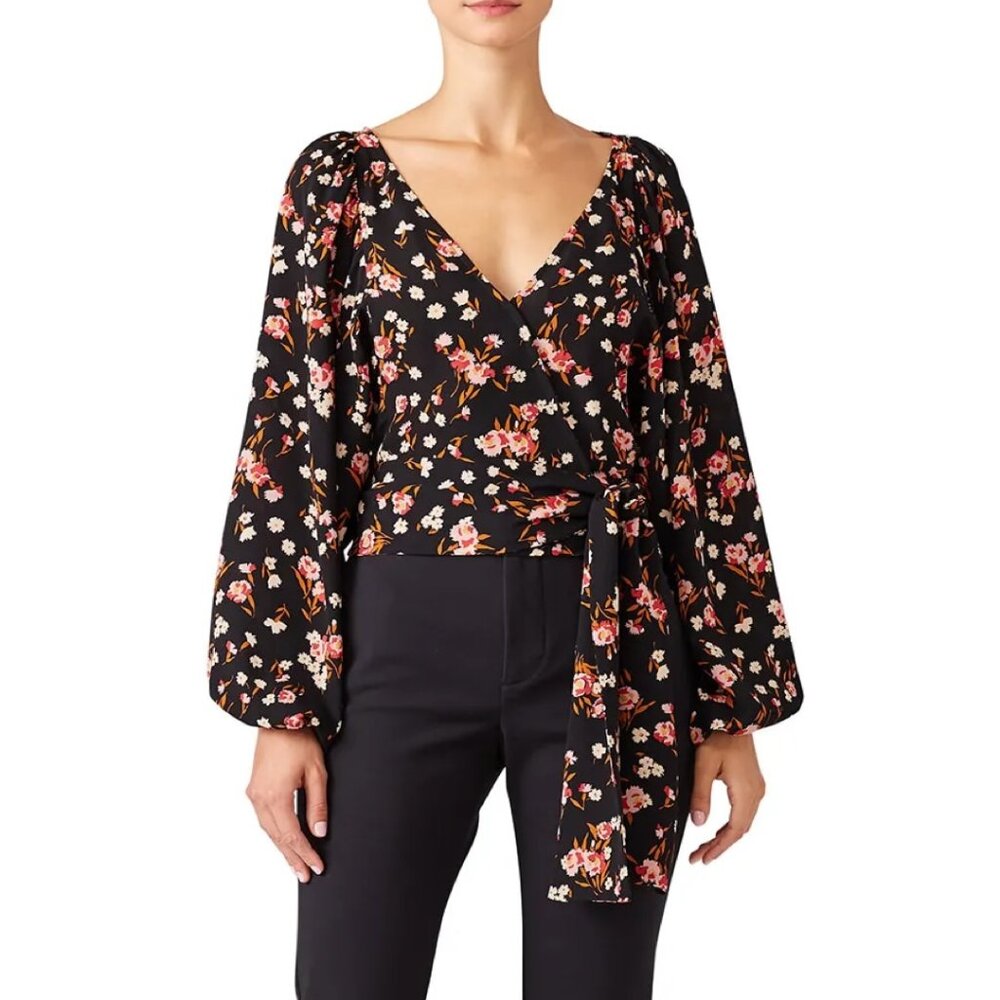 A.L.C. Carla Floral Silk Wrap Blouse Top